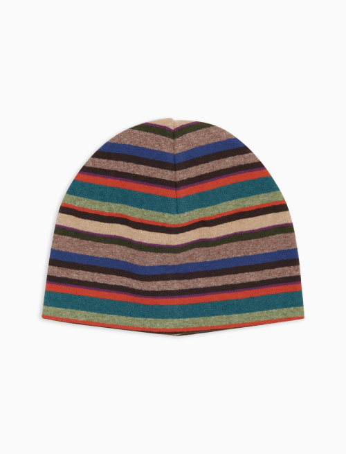 Unisex beige fleece beanie with multicoloured stripes - Accessories | Gallo 1927 - Official Online Shop