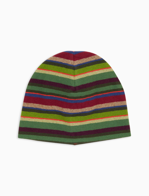 Unisex green fleece beanie with multicoloured stripes - Accessories | Gallo 1927 - Official Online Shop