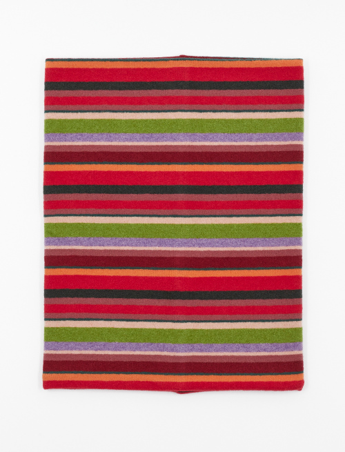 Unisex multi-use carmine red fleece neck warmer with multicoloured stripes | Gallo 1927 - Official Online Shop