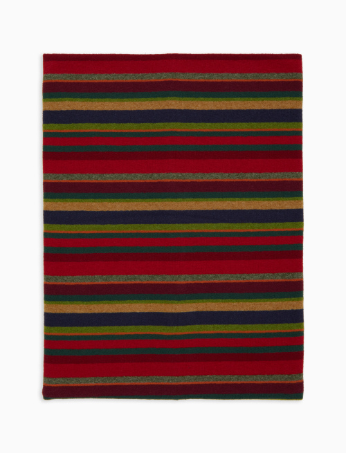 Unisex multi-use red fleece neck warmer with multicoloured stripes - Scarves | Gallo 1927 - Official Online Shop