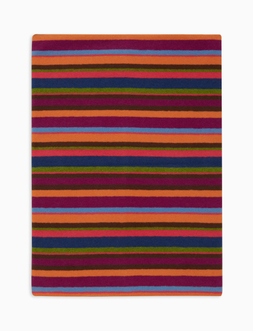 Unisex multi-use fuchsia fleece neck warmer with multicoloured stripes - Scarves | Gallo 1927 - Official Online Shop