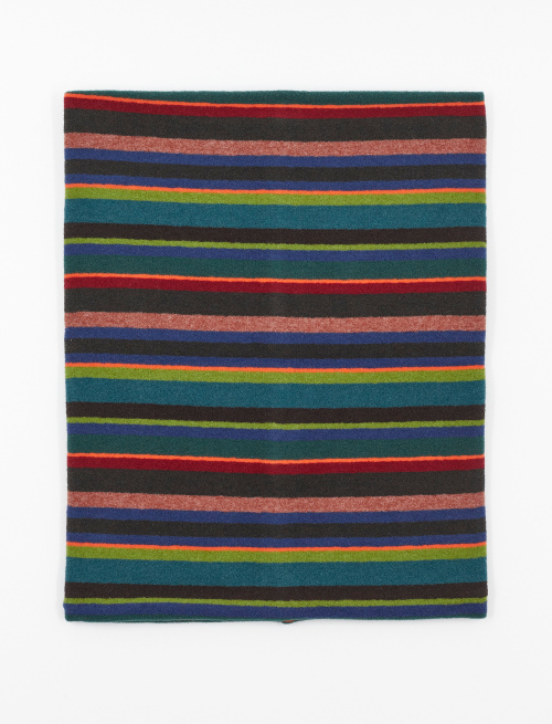 Unisex multi-use forest green fleece neck warmer with multicoloured stripes | Gallo 1927 - Official Online Shop