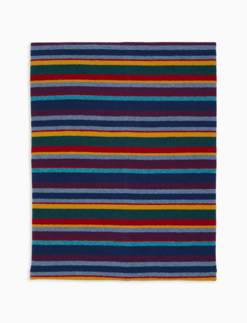 Unisex multi-use blue fleece neck warmer with multicoloured stripes - Scarves | Gallo 1927 - Official Online Shop