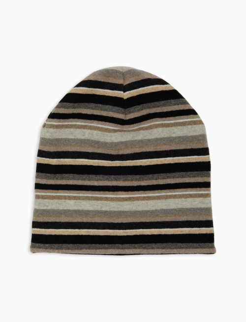 Unisex reversible black fleece beanie with multicoloured stripes - Hats | Gallo 1927 - Official Online Shop