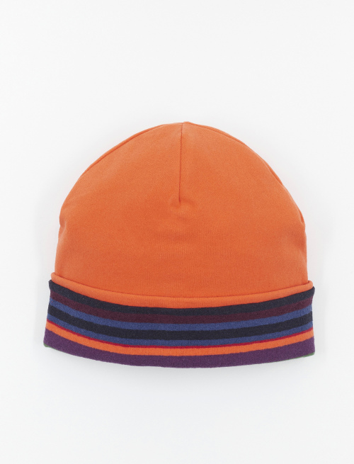 Unisex reversible royal blue fleece beanie with multicoloured stripes - Accessories | Gallo 1927 - Official Online Shop