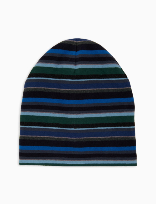 Unisex reversible blue fleece beanie with multicoloured stripes - Hats | Gallo 1927 - Official Online Shop