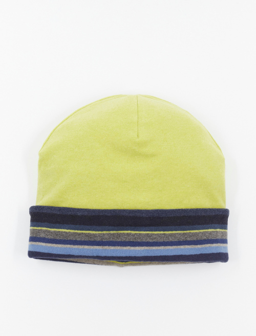 Unisex reversible blue fleece beanie with multicoloured stripes - Special Selection | Gallo 1927 - Official Online Shop