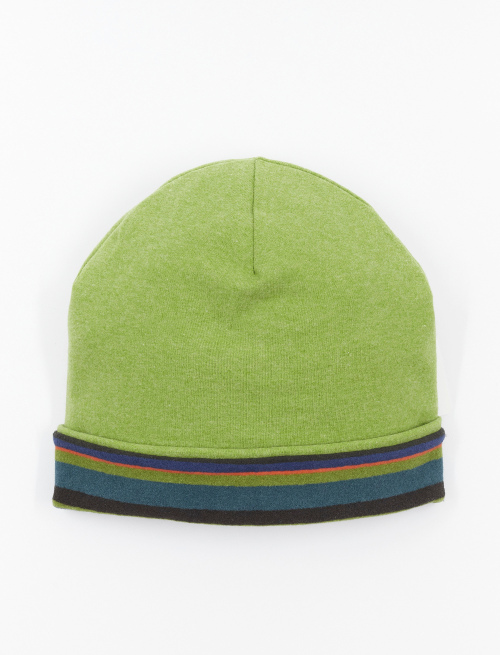 Unisex reversible forest green fleece beanie with multicoloured stripes - Lifestyle | Gallo 1927 - Official Online Shop