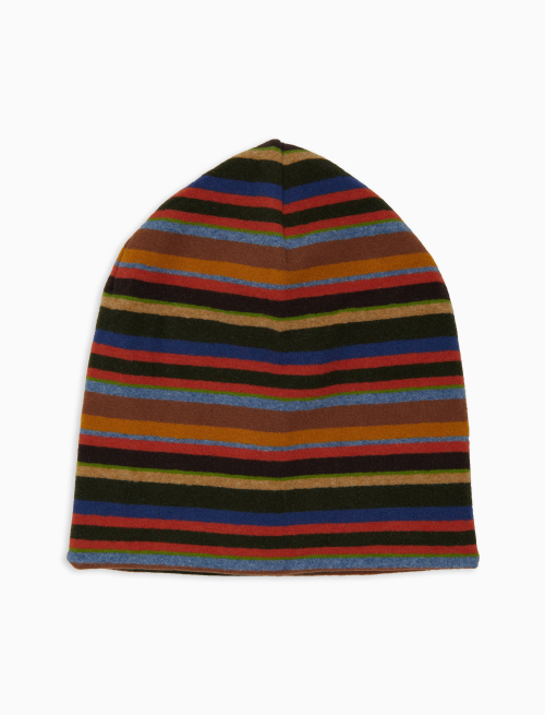 Unisex reversible green fleece beanie with multicoloured stripes - Hats | Gallo 1927 - Official Online Shop