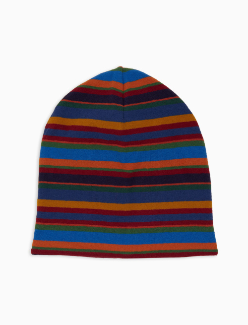 Unisex reversible blue fleece beanie with multicoloured stripes - Hats | Gallo 1927 - Official Online Shop