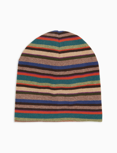Berretto reversibile unisex pile beige righe multicolor - Copricapo | Gallo 1927 - Official Online Shop