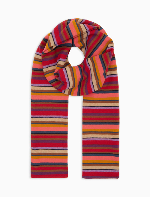 Unisex burgundy fleece scarf with multicoloured stripes - Accessories | Gallo 1927 - Official Online Shop
