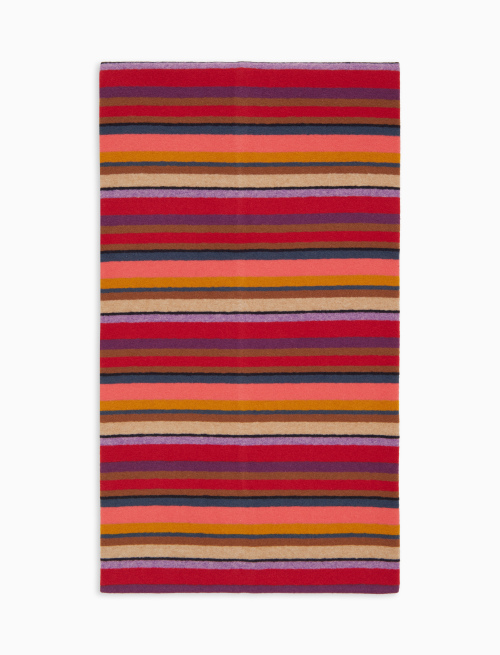 Unisex burgundy fleece scarf with multicoloured stripes - Accessories | Gallo 1927 - Official Online Shop
