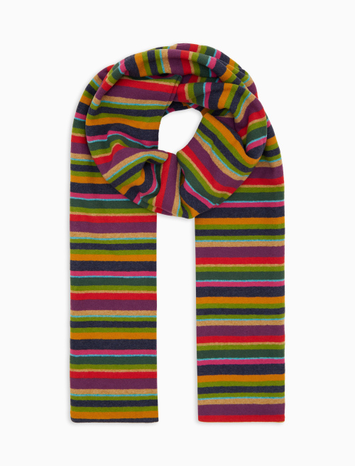 Unisex blue fleece scarf with multicoloured stripes - Accessories | Gallo 1927 - Official Online Shop