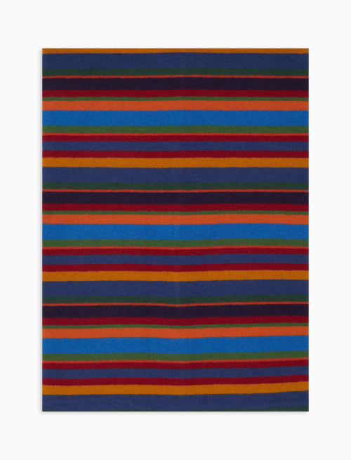 Unisex blue fleece scarf with multicoloured stripes - Accessories | Gallo 1927 - Official Online Shop