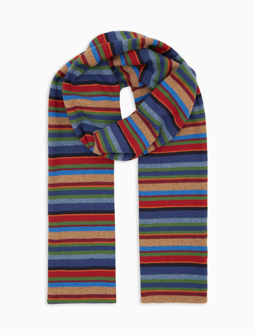 Unisex blue fleece scarf with multicoloured stripes - Accessories | Gallo 1927 - Official Online Shop