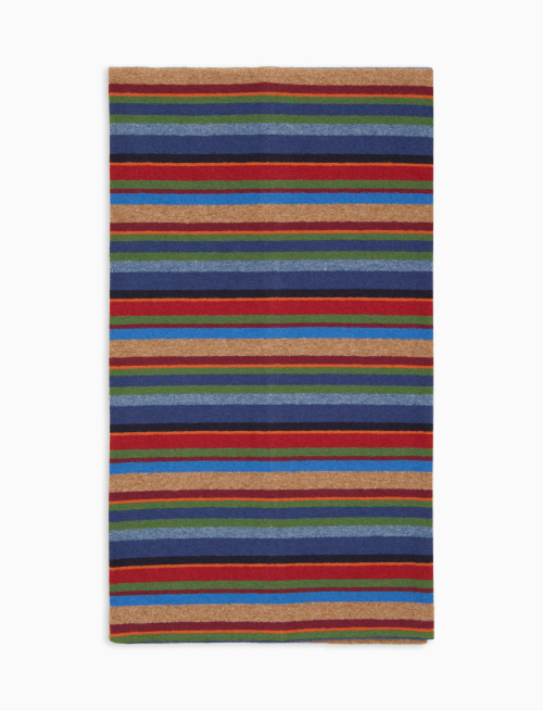 Unisex blue fleece scarf with multicoloured stripes - Accessories | Gallo 1927 - Official Online Shop