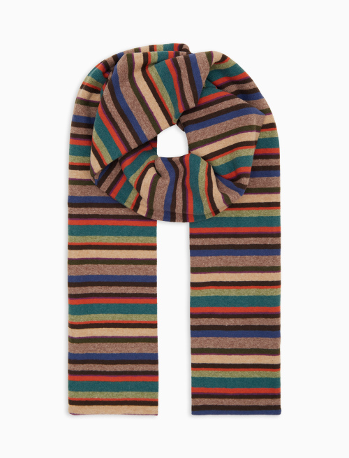 Unisex beige fleece scarf with multicoloured stripes - Accessories | Gallo 1927 - Official Online Shop