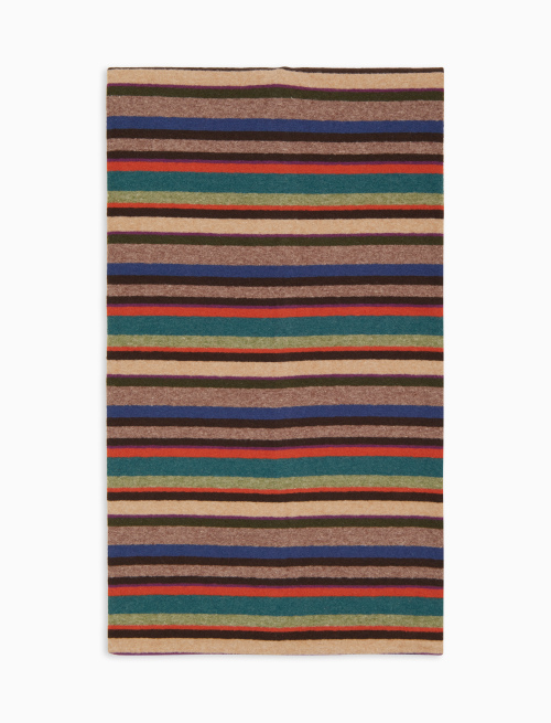 Unisex beige fleece scarf with multicoloured stripes - Accessories | Gallo 1927 - Official Online Shop