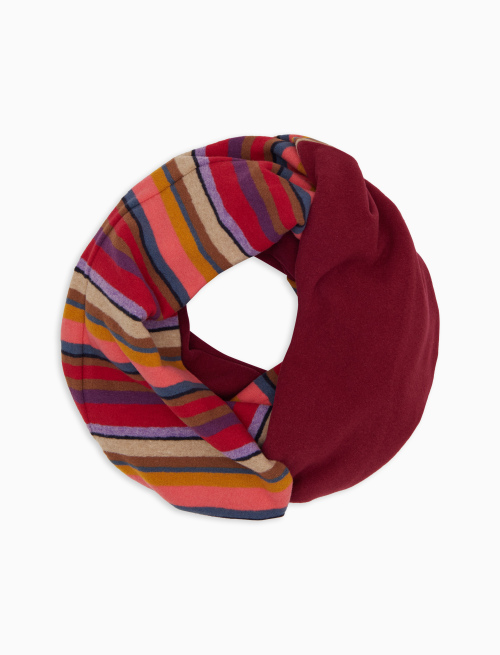 Unisex burgundy fleece neck warmer with multicoloured stripes - Accessories | Gallo 1927 - Official Online Shop