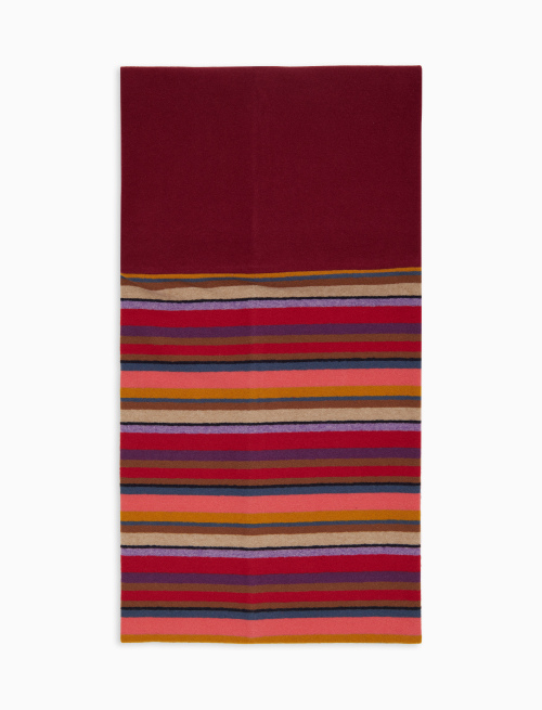 Unisex burgundy fleece neck warmer with multicoloured stripes - Accessories | Gallo 1927 - Official Online Shop