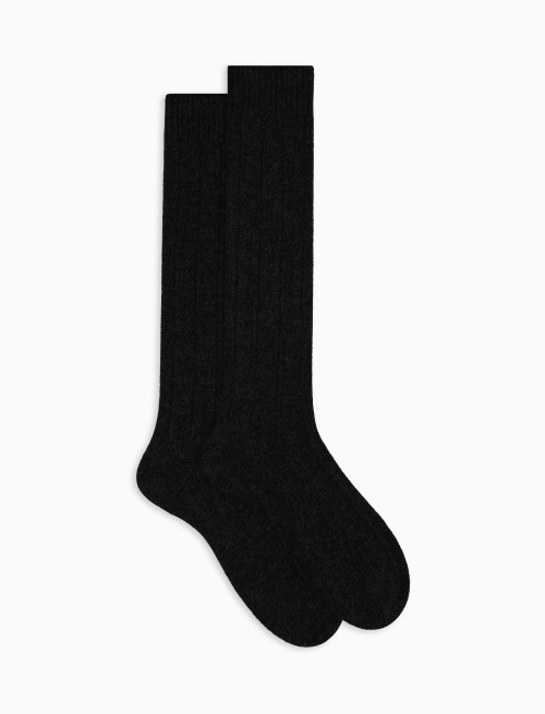Women’s long plain grey ribbed cashmere socks - Long | Gallo 1927 - Official Online Shop