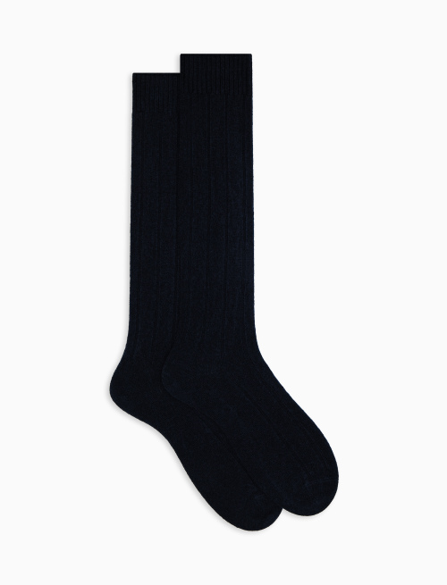 Women’s long plain blue ribbed cashmere socks - Long | Gallo 1927 - Official Online Shop