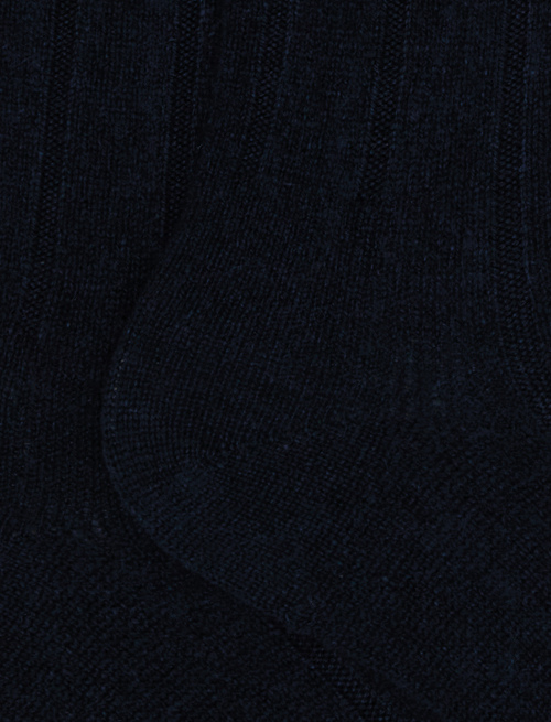 Women’s long plain blue ribbed cashmere socks - Special Selection | Gallo 1927 - Official Online Shop