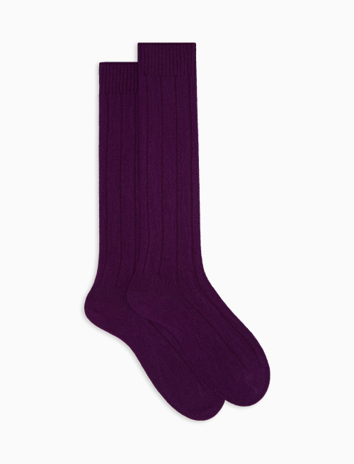 Women’s long plain purple ribbed cashmere socks - Long | Gallo 1927 - Official Online Shop