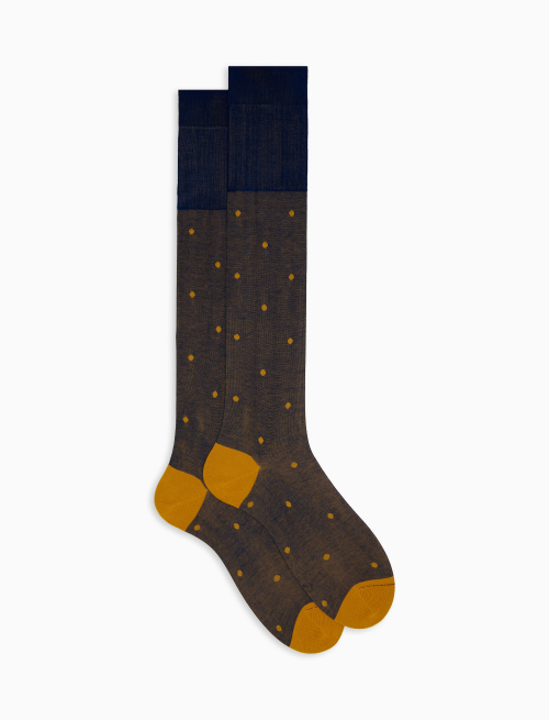Men's long blue cotton socks with polka dot pattern on iridescent base - Man | Gallo 1927 - Official Online Shop