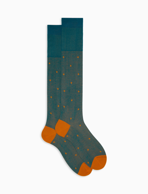 Men's long light blue cotton socks with polka dot pattern on iridescent base - Polka Dot | Gallo 1927 - Official Online Shop