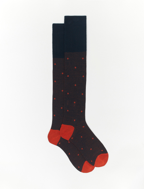 Men's long ocean blue cotton socks with polka dots on iridescent base - Polka Dot Gallo | Gallo 1927 - Official Online Shop