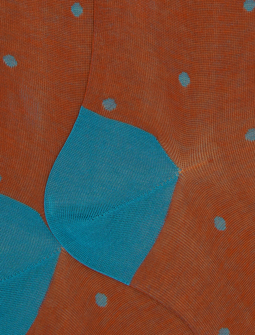 Men's long orange cotton socks with polka dot pattern on iridescent base - Man | Gallo 1927 - Official Online Shop