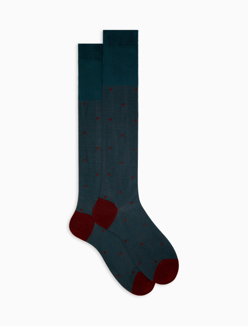 Men's long green cotton socks with polka dots on iridescent base - Socks | Gallo 1927 - Official Online Shop