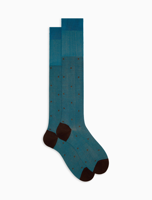 Men's long light blue cotton socks with polka dot pattern on iridescent base - TEST | Gallo 1927 - Official Online Shop