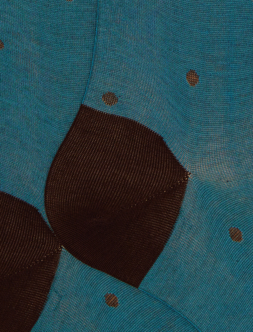 Men's long light blue cotton socks with polka dot pattern on iridescent base - TEST | Gallo 1927 - Official Online Shop