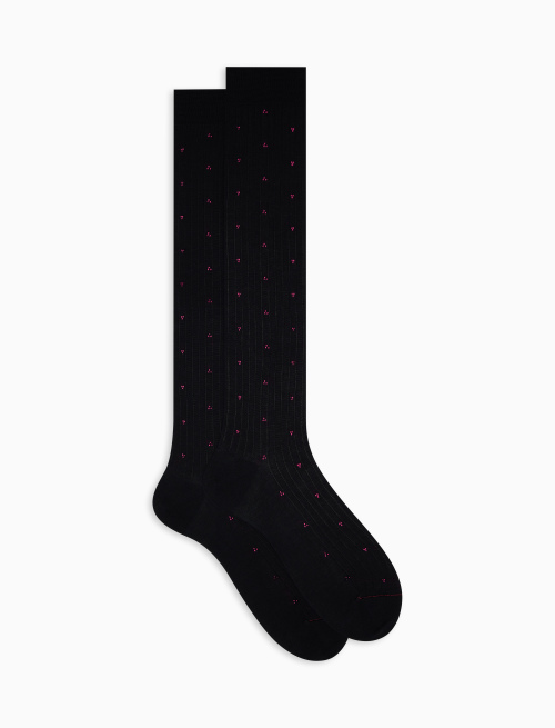 Calze lunghe uomo cotone blu con ricamo fucsia - Uomo | Gallo 1927 - Official Online Shop