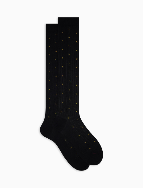Calze lunghe uomo cotone blu con ricamo giallo - Uomo | Gallo 1927 - Official Online Shop