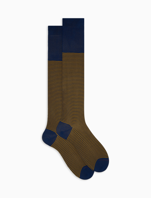 Men's long blue cotton socks with Windsor stripes - Long | Gallo 1927 - Official Online Shop