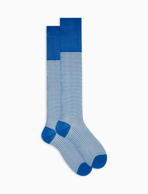Men's long french blue cotton socks with Windsor stripes - The New Dandy | Gallo 1927 - Official Online Shop