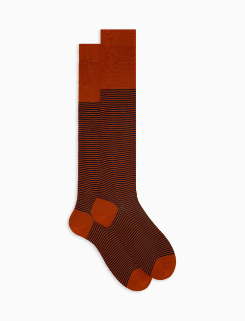 Men's long orange cotton socks with Windsor stripes - Windsor | Gallo 1927 - Official Online Shop