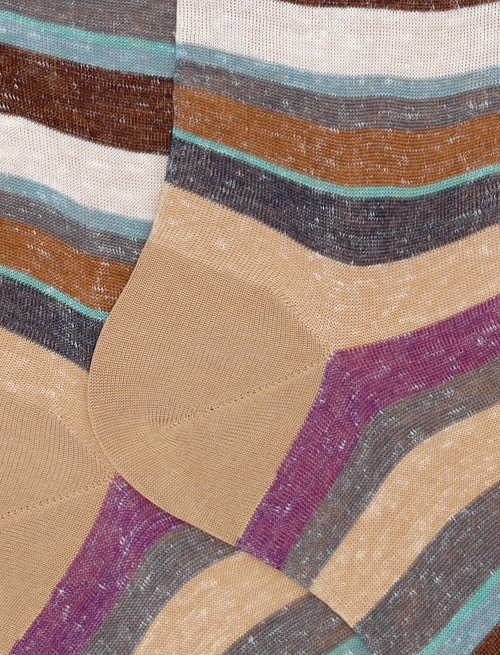 Calze lunghe uomo cotone e lino righe multicolor beige - Saldi | Gallo 1927 - Official Online Shop