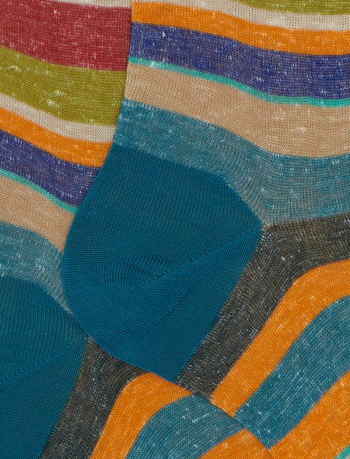 Men's long light blue cotton and linen socks with multicoloured stripes - Man | Gallo 1927 - Official Online Shop