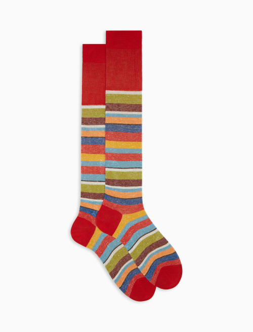 Men's long minium cotton/linen socks with multicoloured stripes - The New Dandy | Gallo 1927 - Official Online Shop
