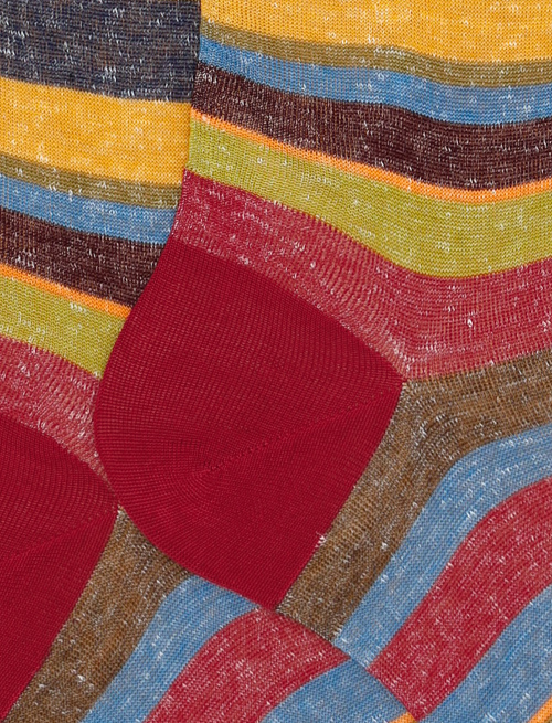 Calze lunghe uomo cotone e lino righe multicolor rosso - Saldi | Gallo 1927 - Official Online Shop
