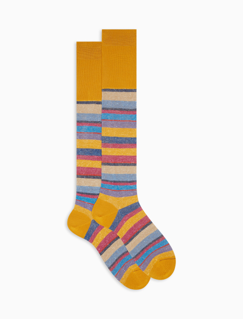 Calze lunghe uomo cotone e lino oro righe multicolor - Calze | Gallo 1927 - Official Online Shop