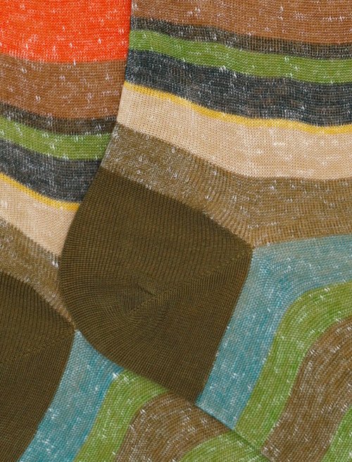 Calze lunghe uomo cotone e lino righe multicolor verde - Saldi | Gallo 1927 - Official Online Shop