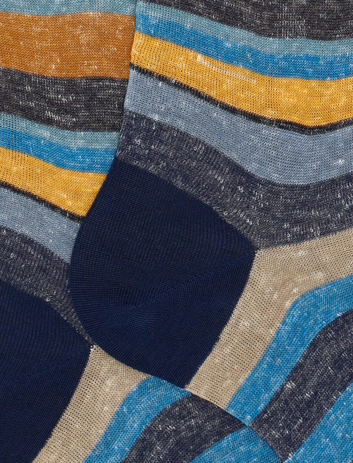 Calze lunghe uomo cotone e lino righe multicolor blu | Gallo 1927 - Official Online Shop
