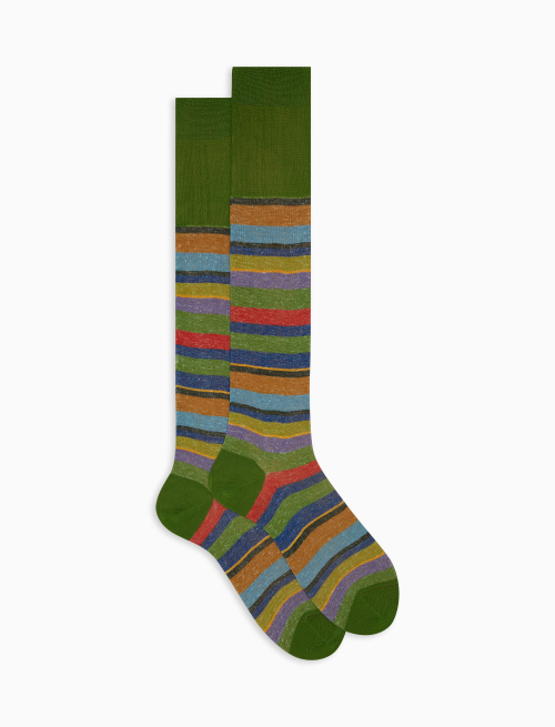 Men's long green cotton and linen socks with multicoloured stripes - Man | Gallo 1927 - Official Online Shop