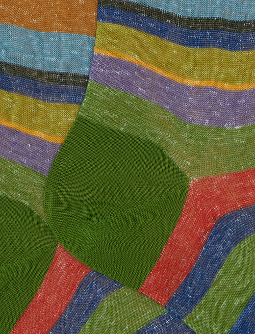 Men's long green cotton and linen socks with multicoloured stripes - Man | Gallo 1927 - Official Online Shop